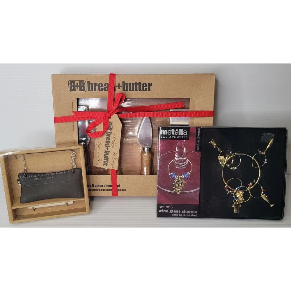 Bread & Butter‎ Acacia Wood Cheese Set Wine Charms & Chalkboard Charcuterie
